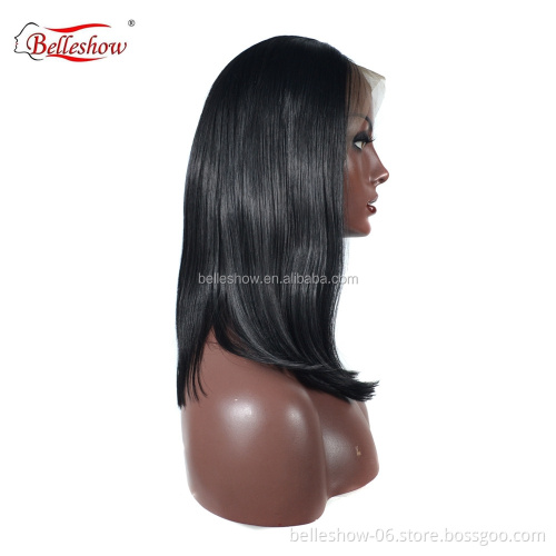 Hot sell Wholesale medium-length bobo head wig cheap synthetic lace front hair wig  black long hair wig